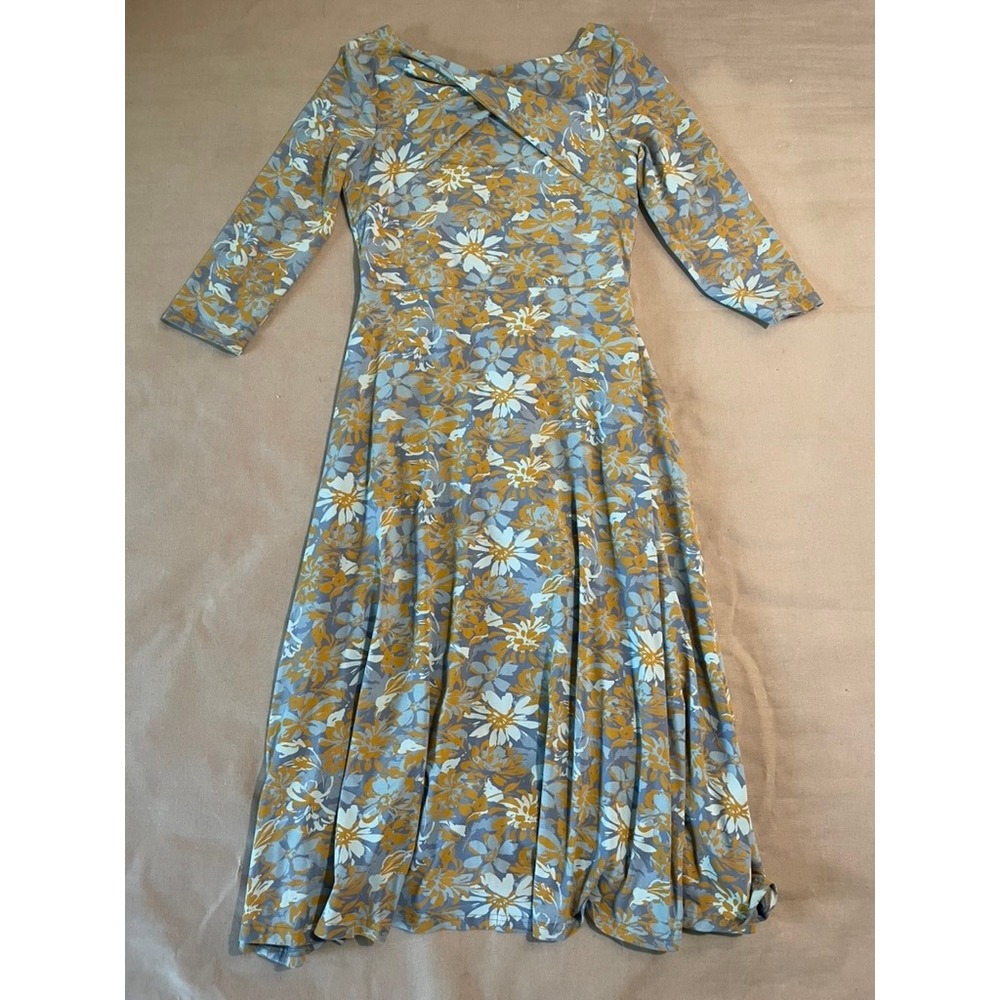 Pact Organic Cotton Midi Dress Sz L Neutral Floral Fit & Flare Earthy - Picture 7 of 8